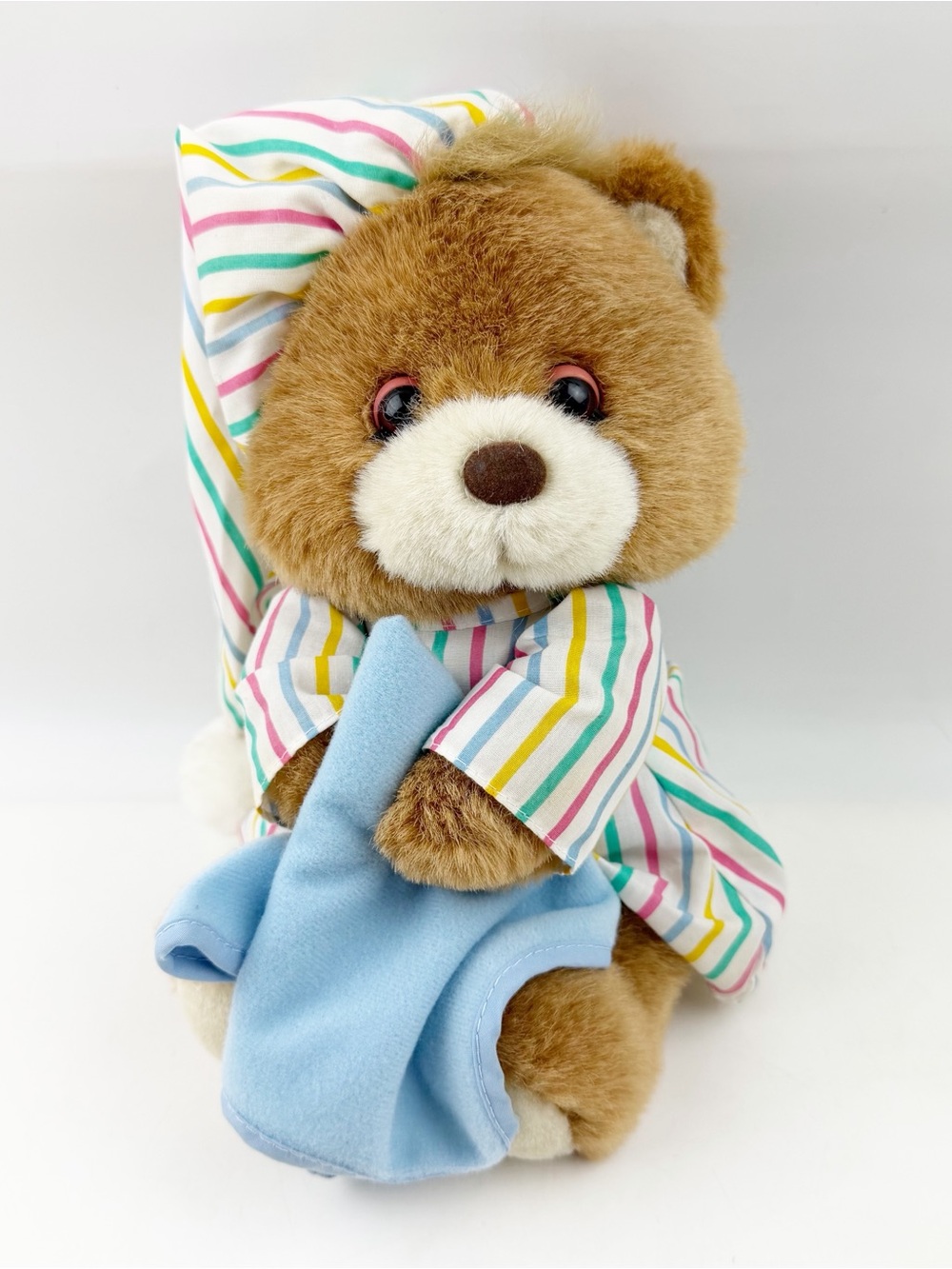 Vintage 1991 Prestige Brown Teddy Bear Beddy Good Night Stripped PJs Blanket VGC